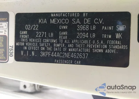 2022 Kia Forte Gt из США, поврежденный, VIN 3KPF44AC2NE462637